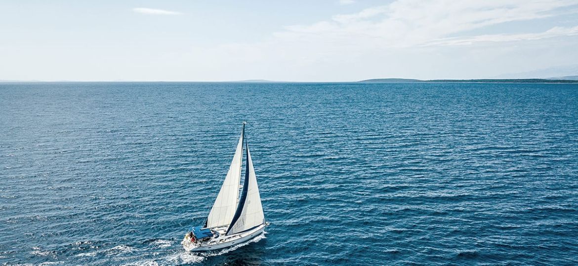 Aerial view of a sailing boat
